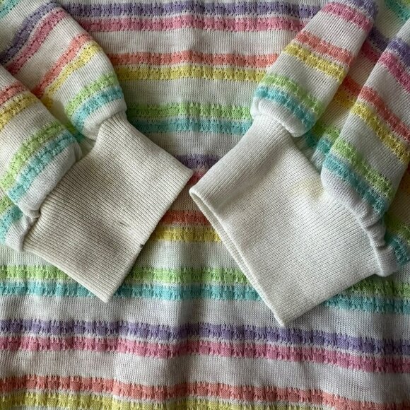 Vintage Kicks Women's Pastel Rainbow Striped Cotton Lightweight Sweatshirt - Picture 2 of 8